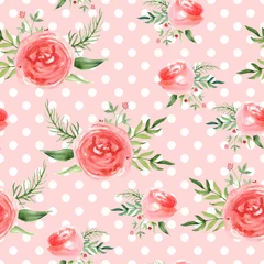 Photo sur Plexiglas Polka dot Modèle sans couture avec des fleurs aquarelles