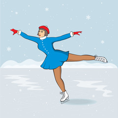 Illustration with figure skater on a ice rink,cartoon vector illustration © Irina