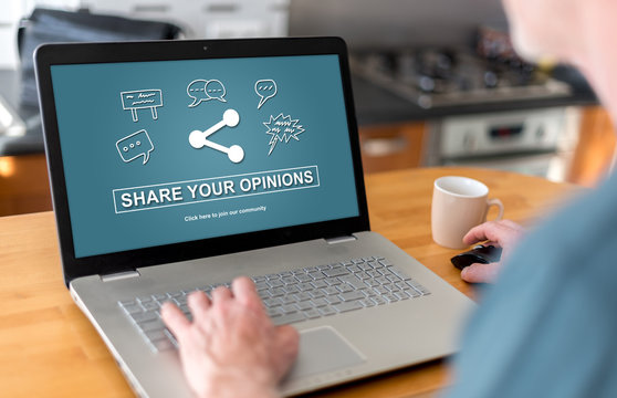 Opinions sharing concept on a laptop