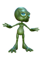 3D Rendering Green Alien on White