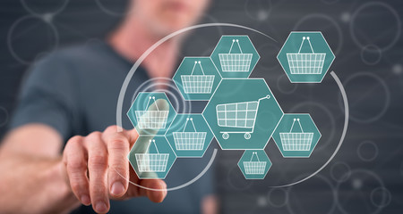 Man touching an online shopping concept