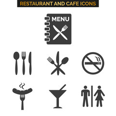 Restaurant and cafe icons set on white background.