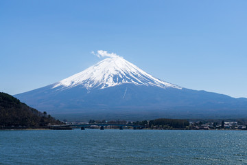  Fuji mountain with snow cover on the top with could, Japan