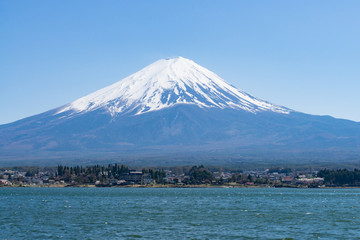  Fuji mountain with snow cover on the top with could, Japan