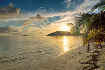 Sunrise at tropical beach. Summer vacation and tropical beach concept.  