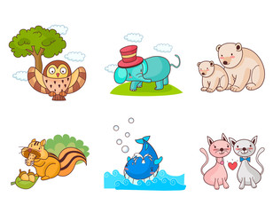 Illustration of animals against white background