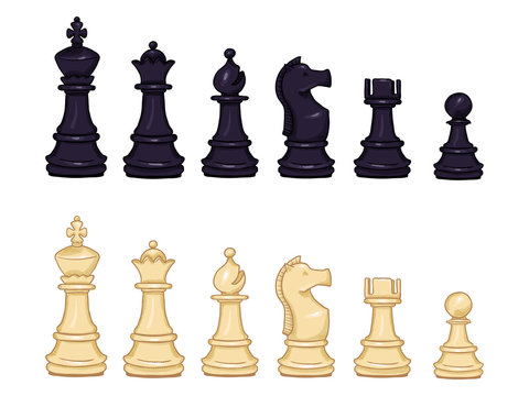 Vector Set of Cartoon Black and White Chess Pieces.