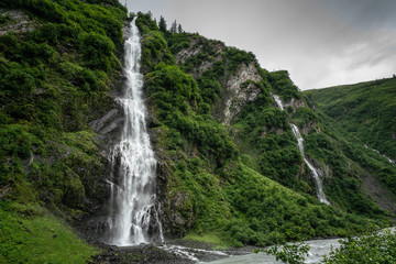 Horse Tail falls under the rain near Valdez, Alaska