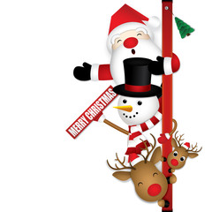 Merry Christmas with cute Santa Claus Reindeer and Snowman.