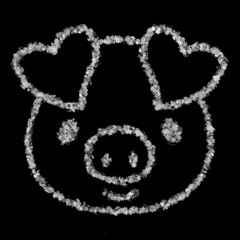 2019 Happy New Year as swine face inscription consisting of snowflakes on a black background. Optimal for using in screen mode. 3D rendering.