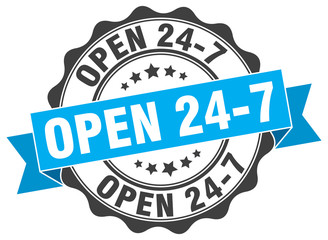 open 24 7 stamp. sign. seal