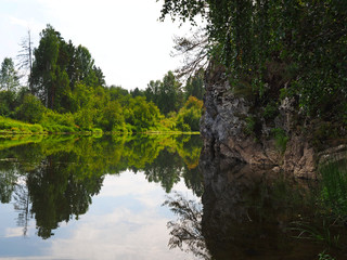 Mountain river, rocks, forest. Reserve, Russia, Yekaterinburg, Sverdlovsk Region