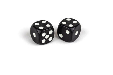 Two black dice isolated on a white background. Four and four