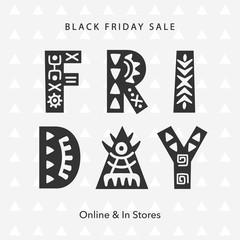 Black friday sale scandinavian tribal web banner design template