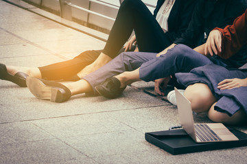 business team sadness in city because of work fail