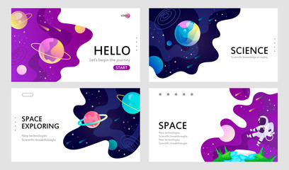 set of web banners templates. presentation. space explore. cartoon vector illustration.