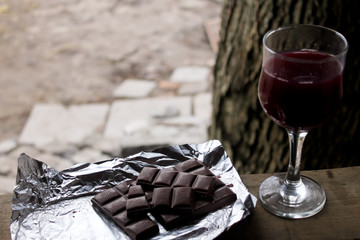 Glass of wine and chocolate