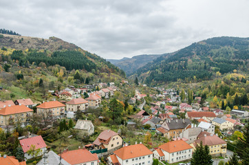 Naklejka na ściany i meble Urban landscape from the Slovakian mountains - autumn cityscape