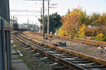 railway tracks with passenger cars