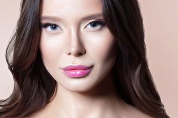 Obraz premium Young beautiful woman with clean perfect skin close-up