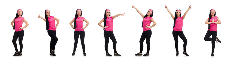 Woman doing exercises on white