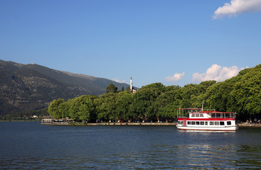 Aslan pasha mosque and lake Ioannina cityscape Greece