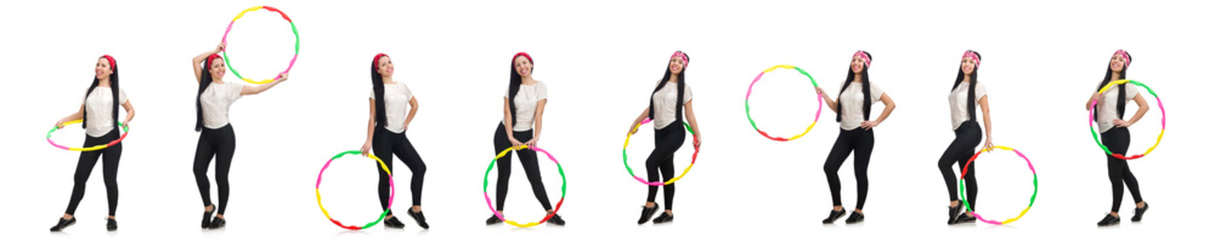 A Girl In Sport Suit With Hula Hoop Isolated On White