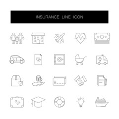 Line icons set. Insurance pack. Vector illustration