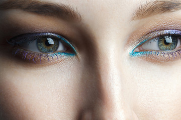 Eyes of young beautiful woman with clean perfect skin