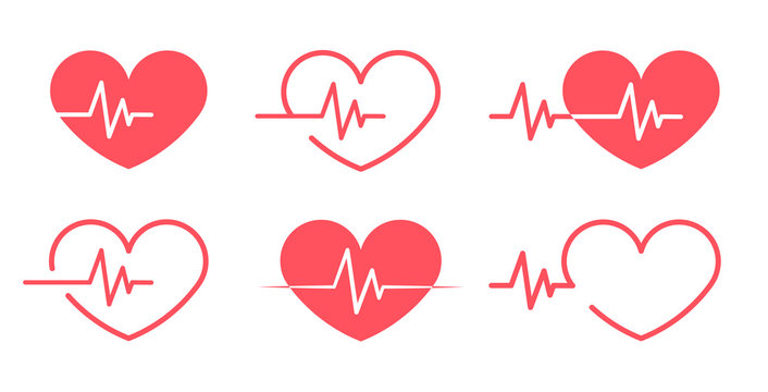 Red heartbeat Icons different 6 styles