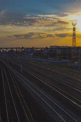 Fototapeta na wymiar Cargo train platform at sunset