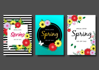 Spring sale banner background set vector or illustration template
