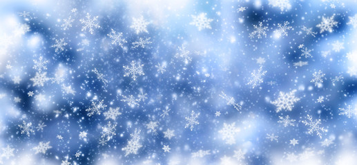 Christmas background with snowfall and snowflakes
