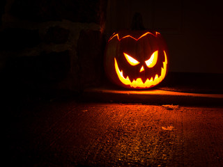 Jack O Lanter, Carved Pumpkin with Evil Grin