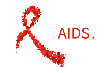 AIDS awareness poster. Red ribbon made of dots on white background. Symbol of acquired immune deficiency syndrome. Medical concept. Vector illustration.