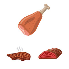 Isolated object of meat and ham icon. Set of meat and cooking stock vector illustration.