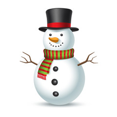 Snowman with hat isolated on white background.