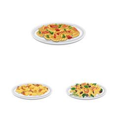 Vector design of pasta and carbohydrate logo. Set of pasta and macaroni vector icon for stock.