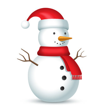 Snowman With Red Scarf And Hat With A Bubo