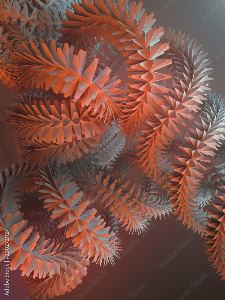 Poster Abstract futuristic shape in colored space. 3d rendering