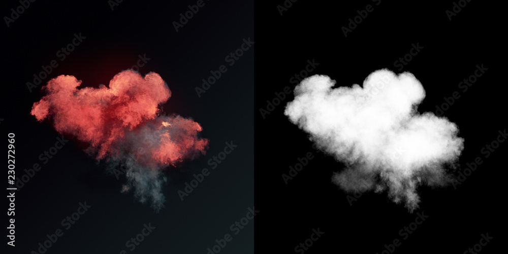 Poster large explosion with black smoke in dark plus alpha channel. 3d rendering