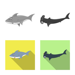 Isolated object of sea and animal icon. Collection of sea and marine stock vector illustration.