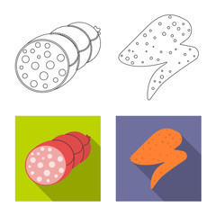 Vector design of meat and ham logo. Set of meat and cooking vector icon for stock.