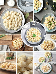 Set with tasty dumplings on table. Traditional food