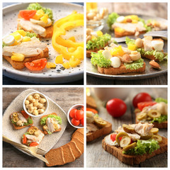 Set of delicious bruschettas with chicken