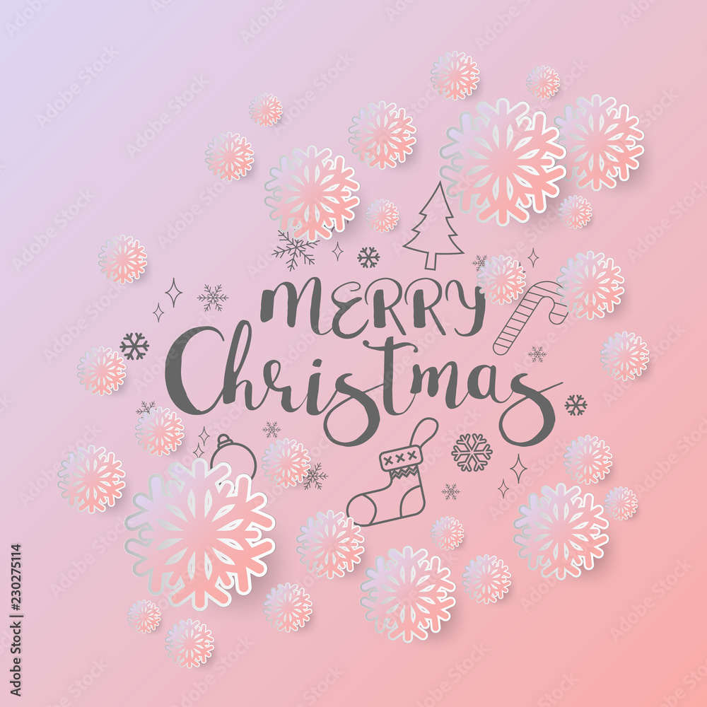Aufkleber colours paper cut of vector snowflake on gradient colours ornate background with merry christmas pha