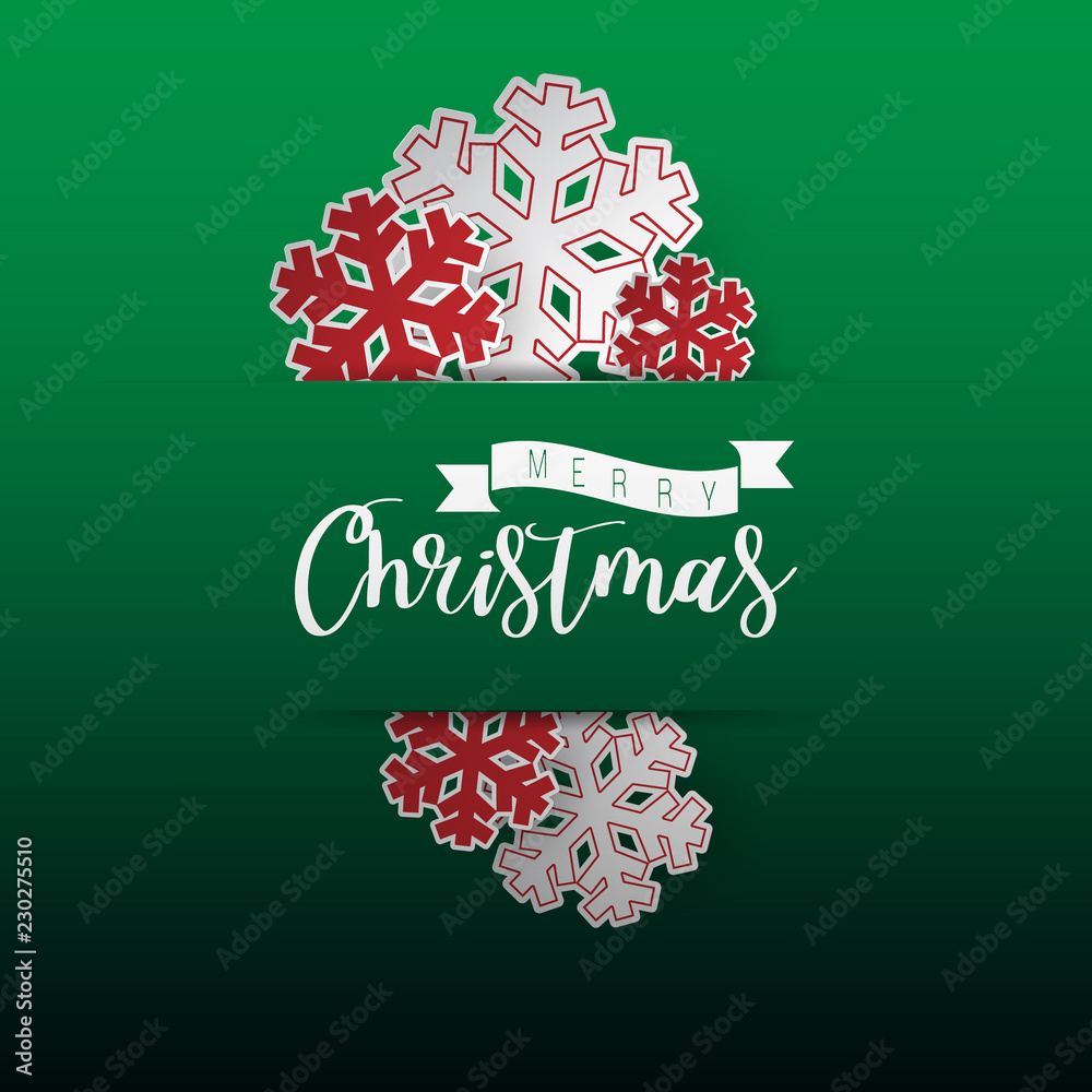 Poster colours paper cut of vector snowflake on gradient colours ornate background with merry christmas pha