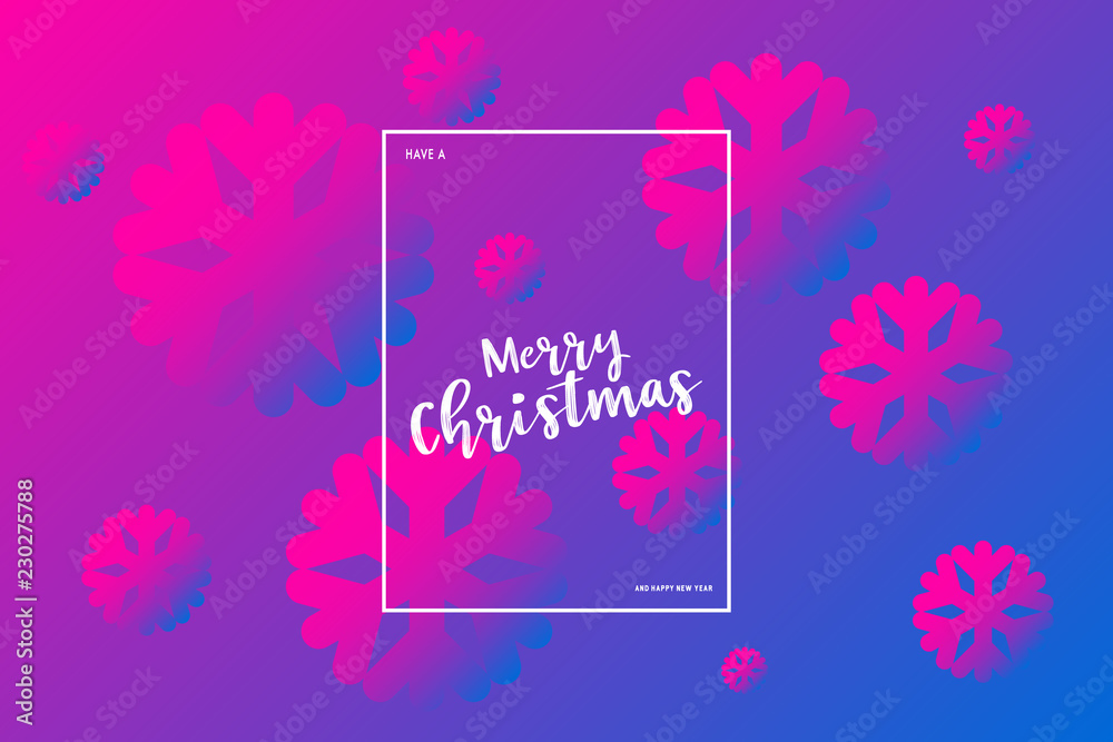 Aufkleber Modern style snowflake on gradient colours ornate background with merry christmas phase text