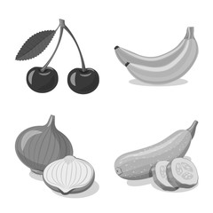 Isolated object of vegetable and fruit sign. Set of vegetable and vegetarian stock vector illustration.