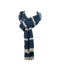 Knitted scarf with fringe isolated on white background.  